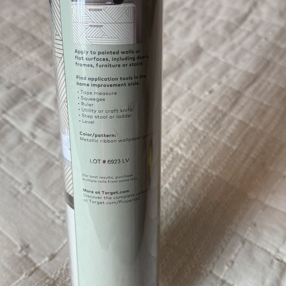 Project 62 Ribbon Lightning 198"x20.5" Peel & Stick Wallpaper Modern, Gold/Ivory
